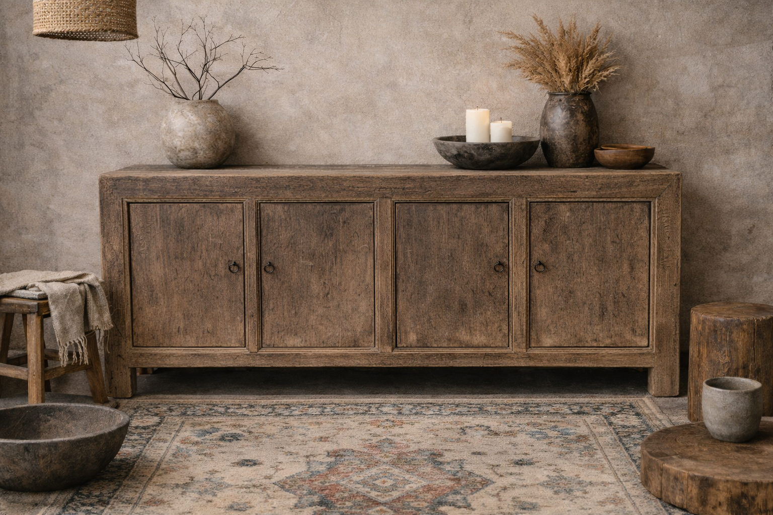 Antique elm sideboard, 4 doors, 19th century, China, 160 x 45 x H81 cm