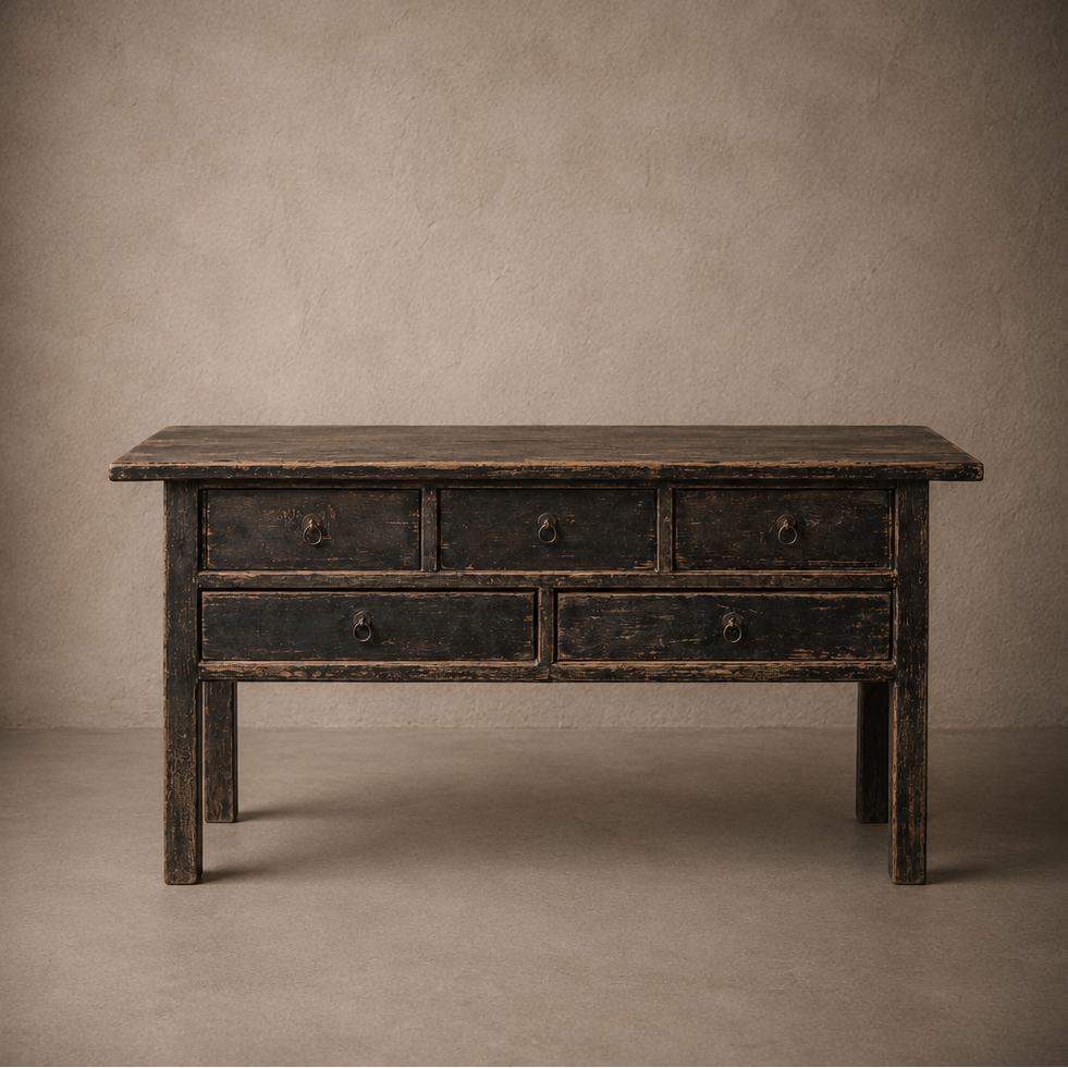 Console patine noire 6 tiroirs - Pièce unique