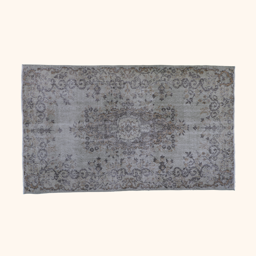 Tapis vintage ancien, laine sur trame coton, 122cm x 205cm