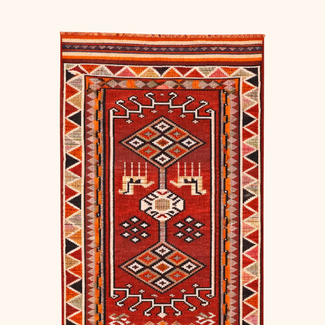 Tapis herki, noué à la main 404 x 88 cm