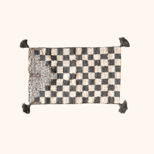Black and white 100% yak wool long-pile Afghan rug - 100cm x 165cm