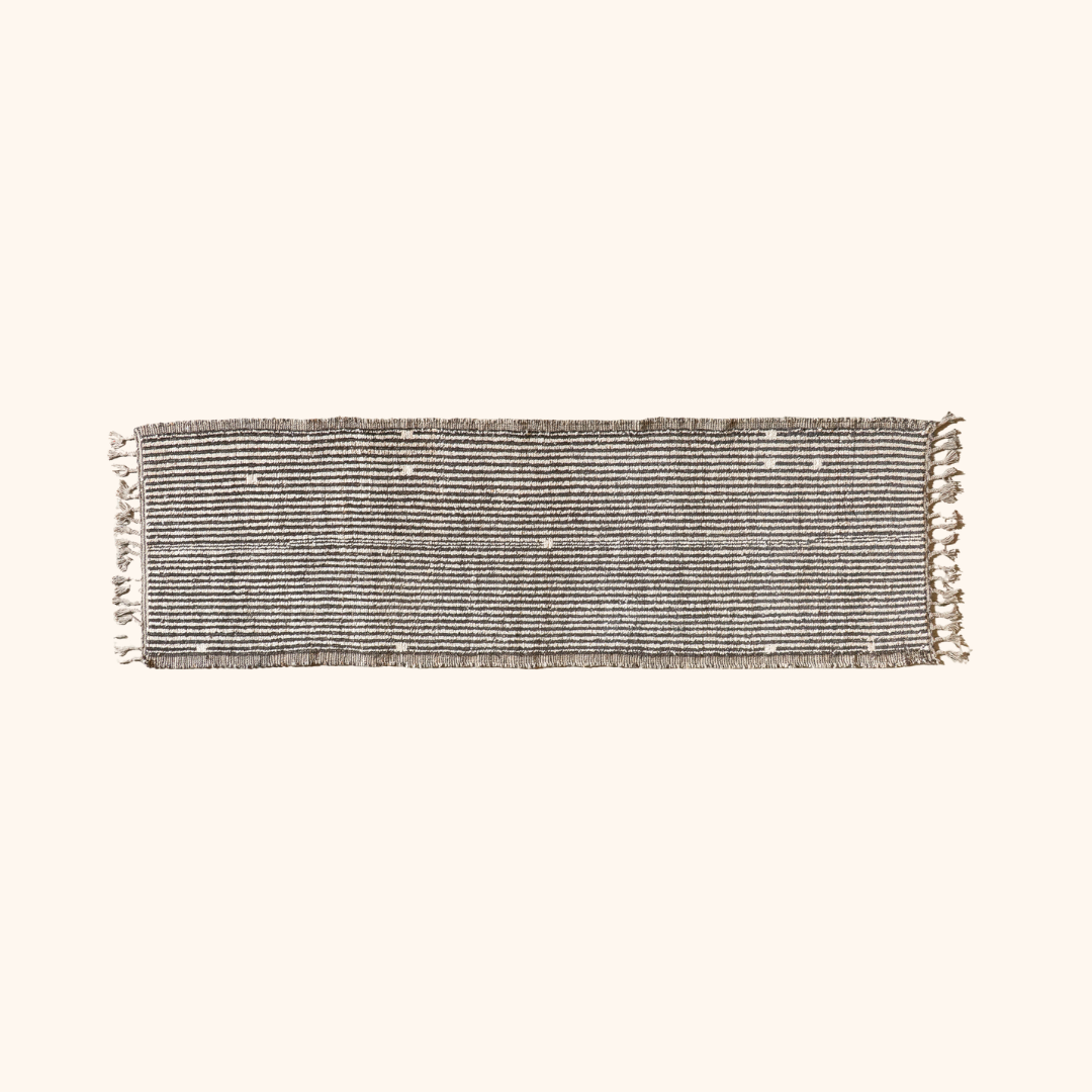 Black and white Afghan rug 100% yak wool - 90cm x 305cm