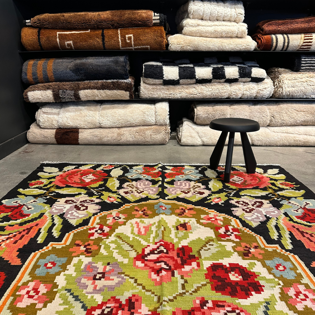 Tapis kilim moldave ancien, laine noué à la main, 325 x 185 cm