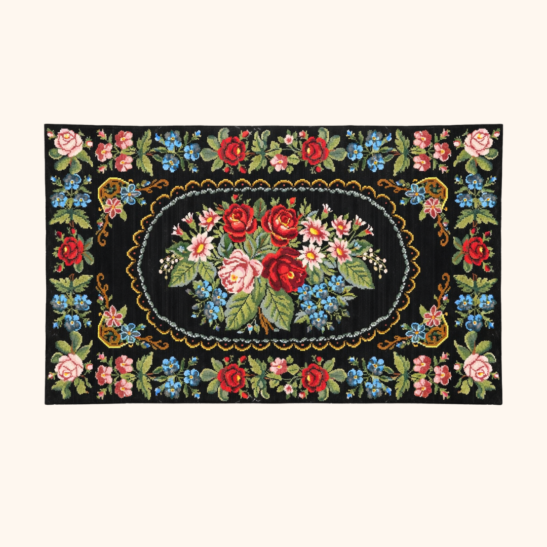 Tapis kilim moldave ancien, laine noué à la main, 243 x 152 cm