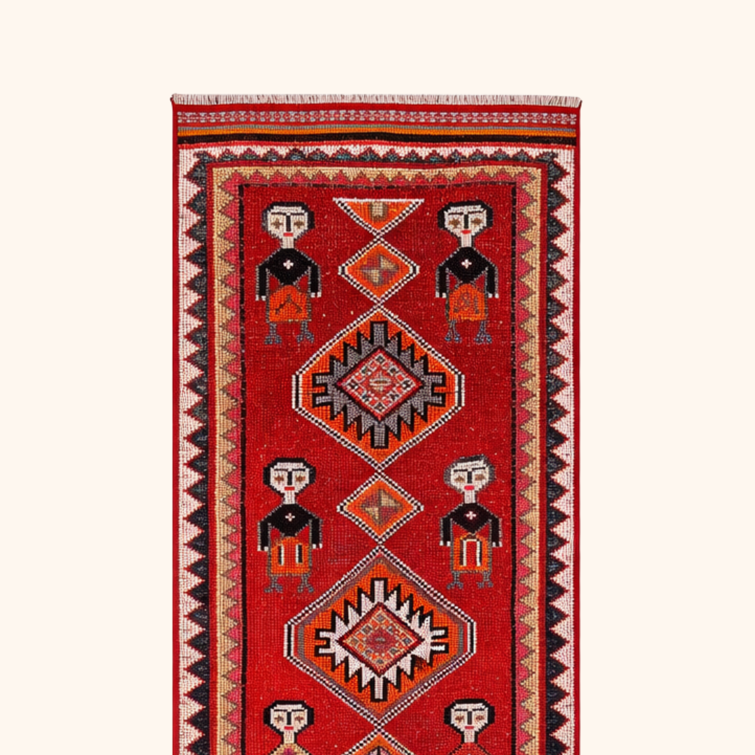 Tapis herki, noué à la main 307 x 88 cm