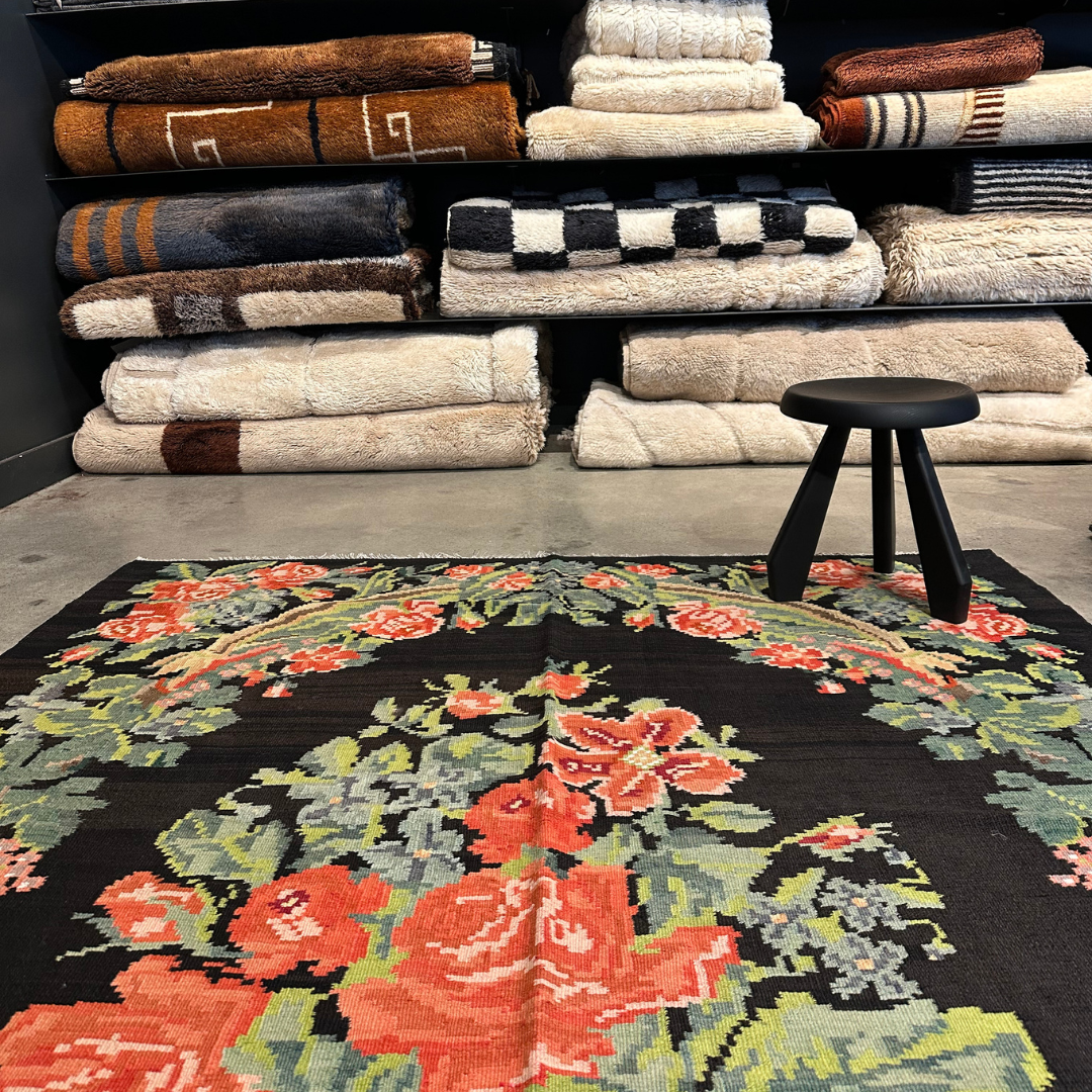 Tapis kilim moldave ancien, laine noué à la main, 180 x 277 cm