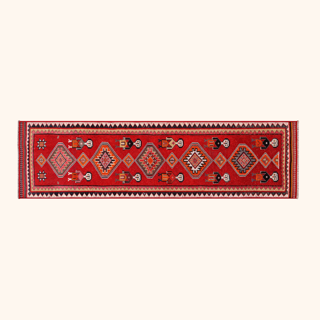 Tapis herki, noué à la main 307 x 88 cm