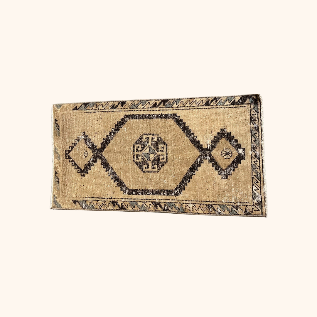 Tapis Yastik vintage , 100% laine noué main, 102cm x 55cm, 3'-4'' x 1'-9''