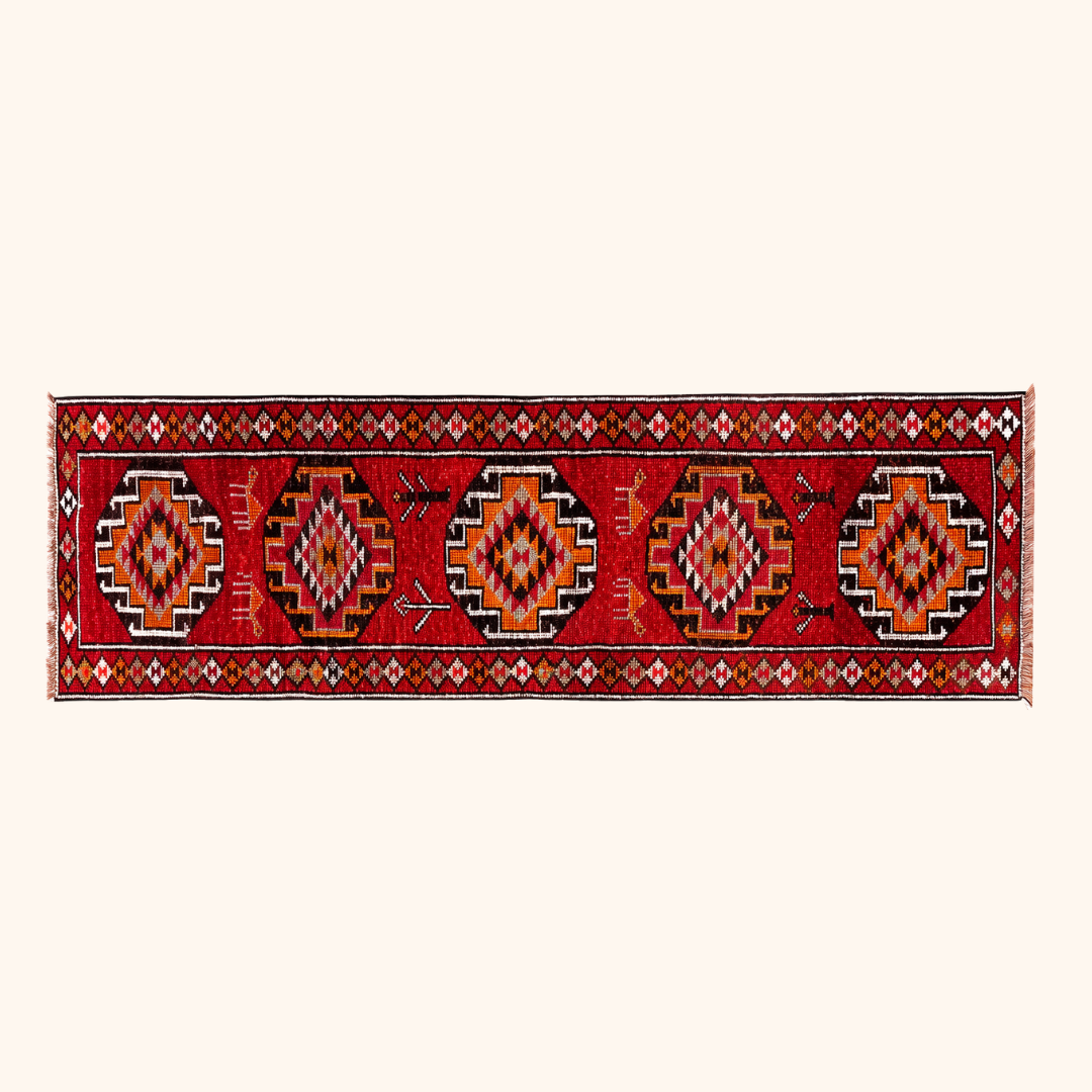 Tapis herki, noué à la main 314 x 87 cm