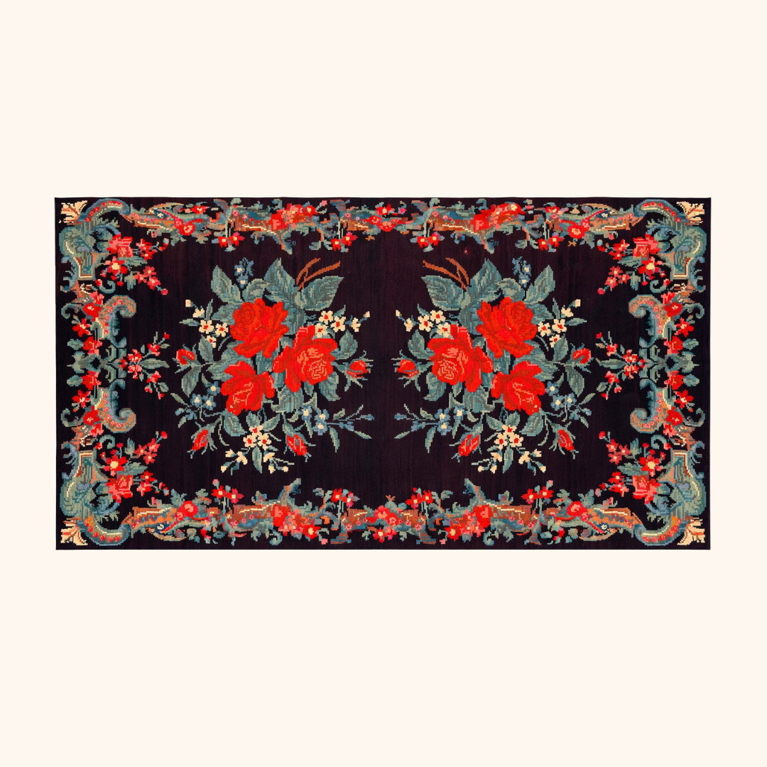 Tapis kilim moldave ancien, laine noué à la main, 188 x 327 cm