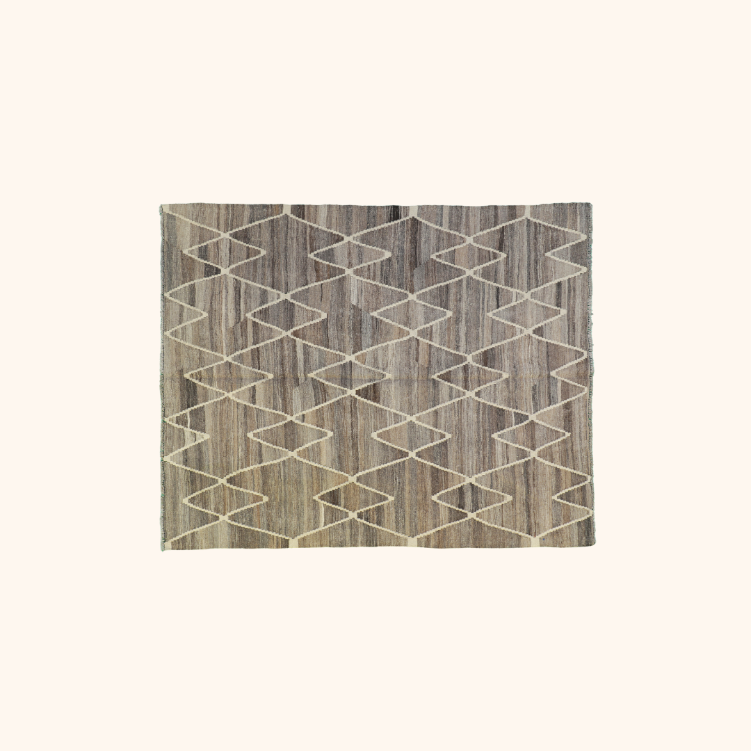 Tapis kilim naturel, laine noué main, 162cm x 198cm