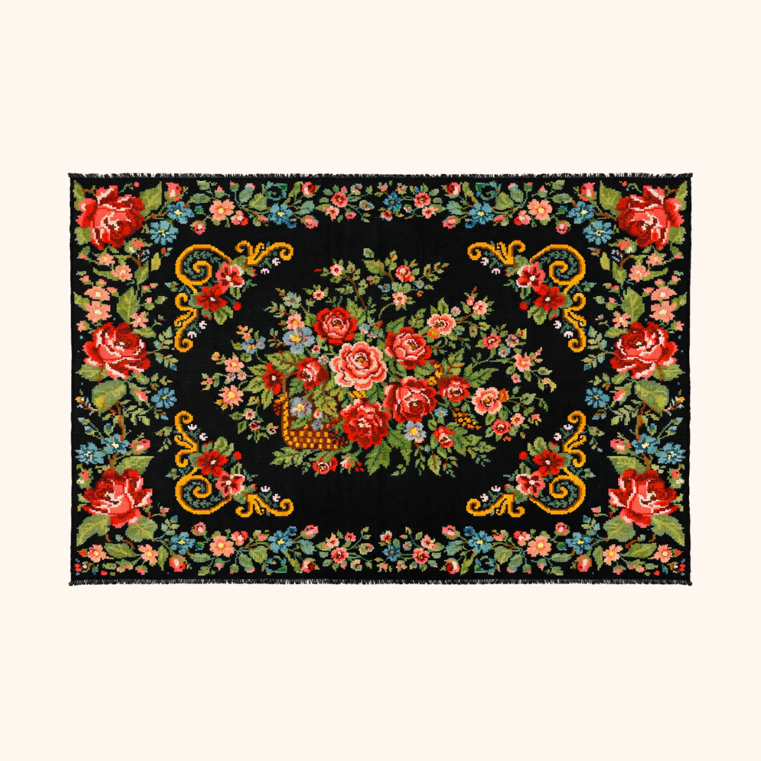 Tapis kilim moldave ancien, laine noué à la main, 209 x 155 cm