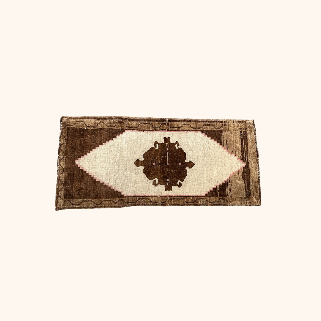 Tapis Yastik vintage , 100% laine noué main, 101cm x 46cm, 3'-4'' x 1'-6''