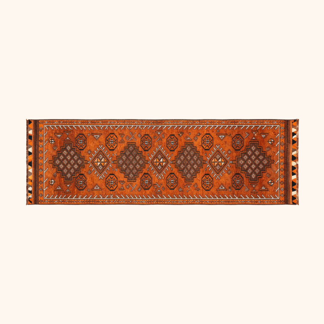 Tapis herki, noué à la main 347 x 89 cm