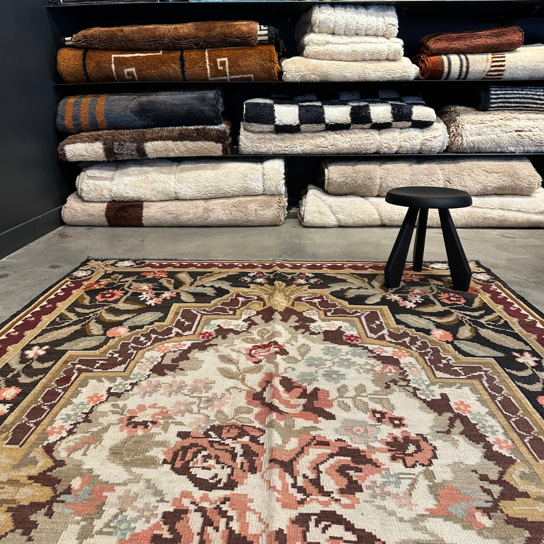 Tapis kilim moldave ancien, laine noué à la main, 302 x 188 cm