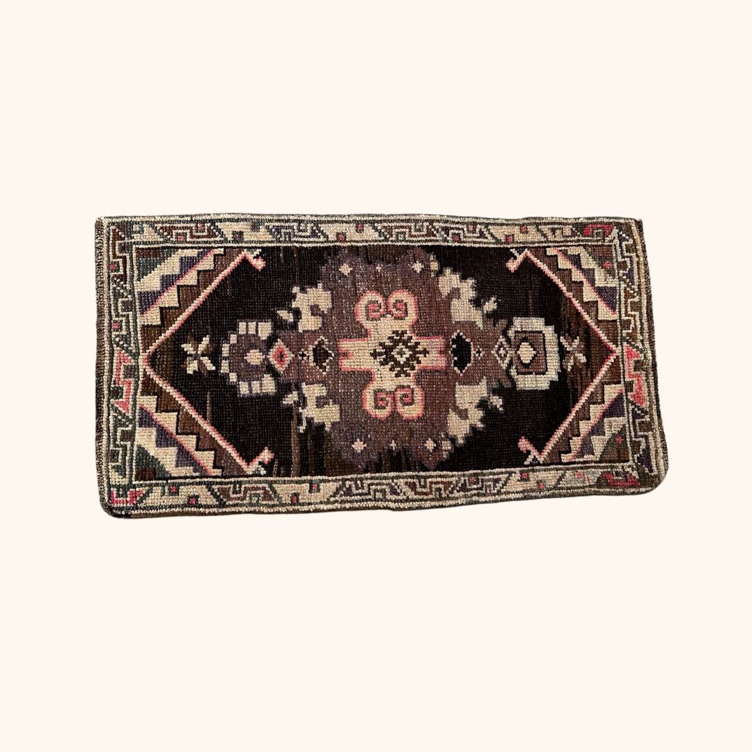 Tapis Yastik vintage , 100% laine noué main, 89 x 48cm, 2'-11'' x 1'-7''