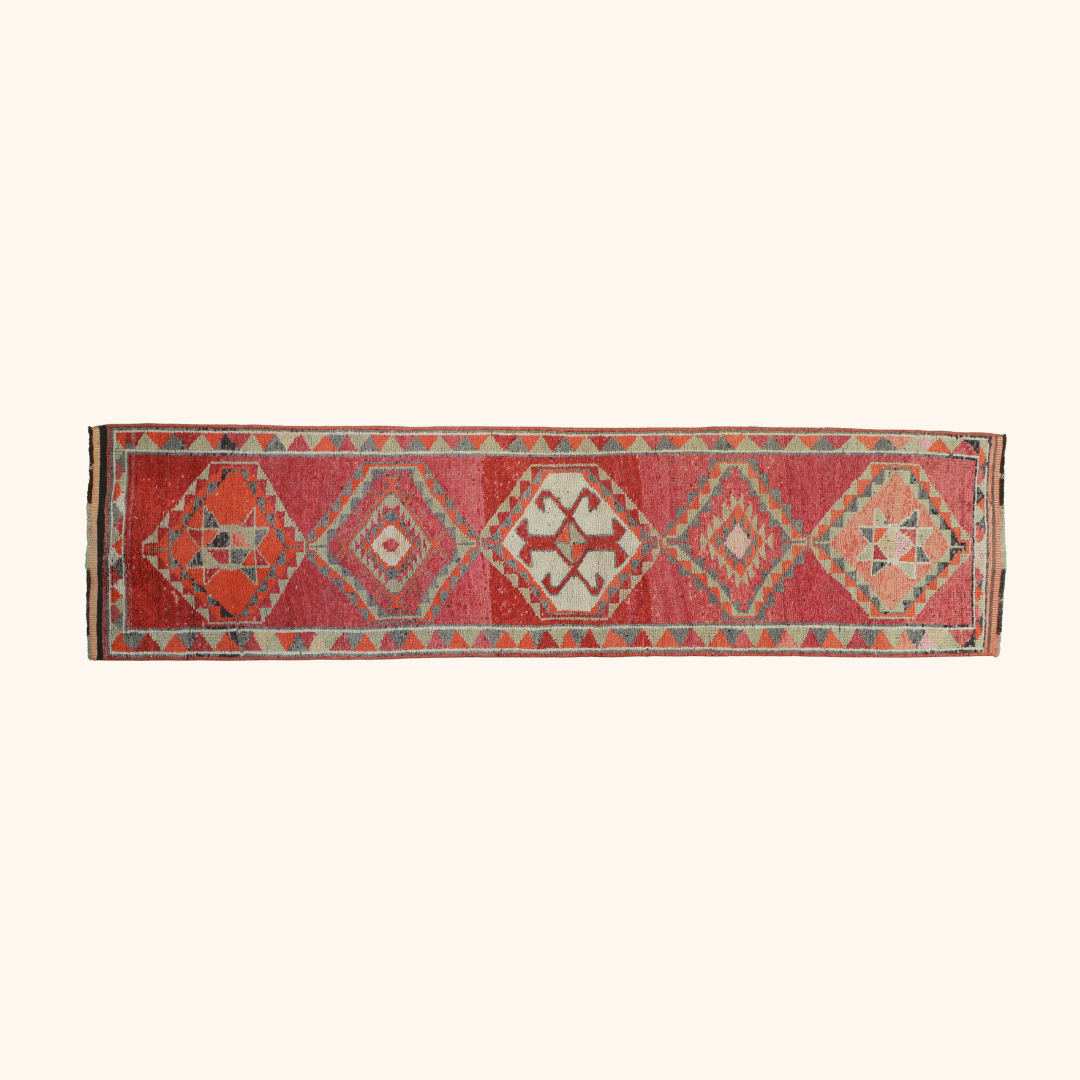 Tapis HERKI, lainé noué main, 92cm x 364cm