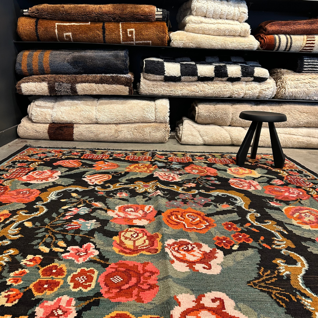 Tapis kilim moldave ancien, laine noué à la main, 360 x 218 cm