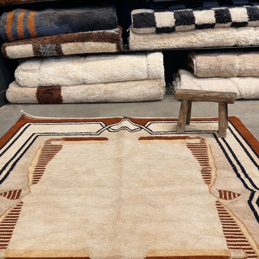 Tapis berbere contemporain, MRIRT, 100% laine noué main 150 x 265 cm