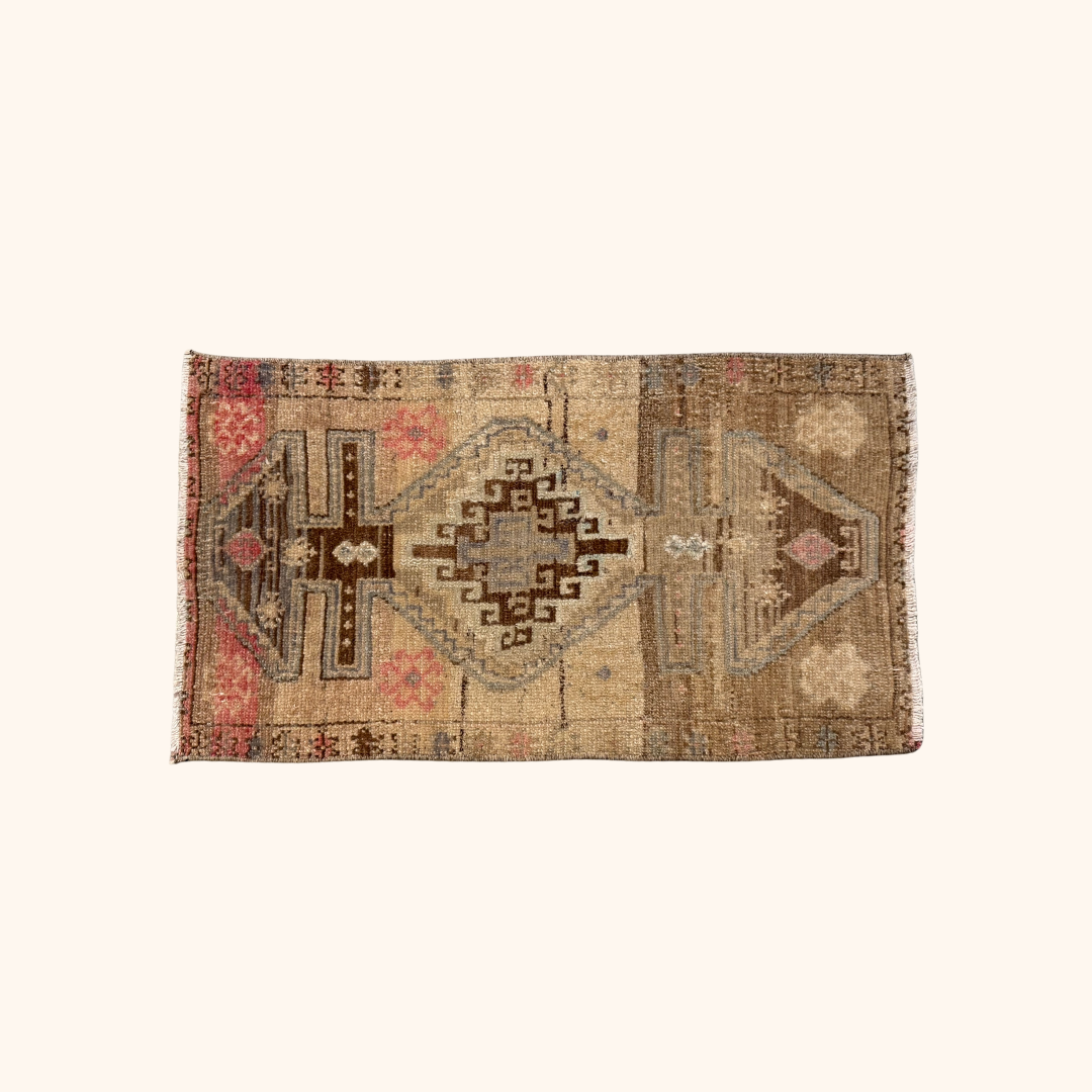 Tapis Yastik vintage , 100% laine noué main, 46cm x 86cm, 1'-6'' x 2'-10''