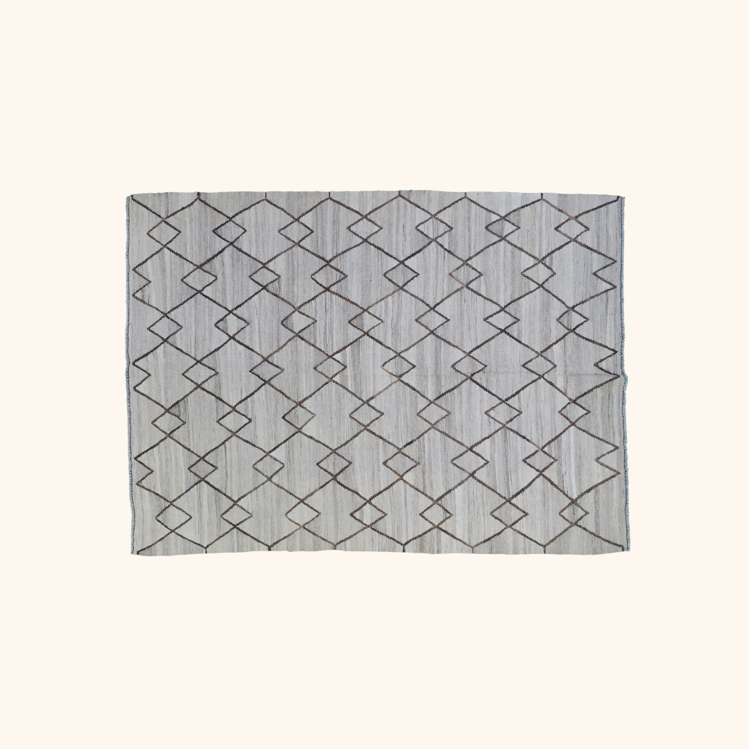 Tapis kilim naturel, laine noué main, 188cm x 254cm