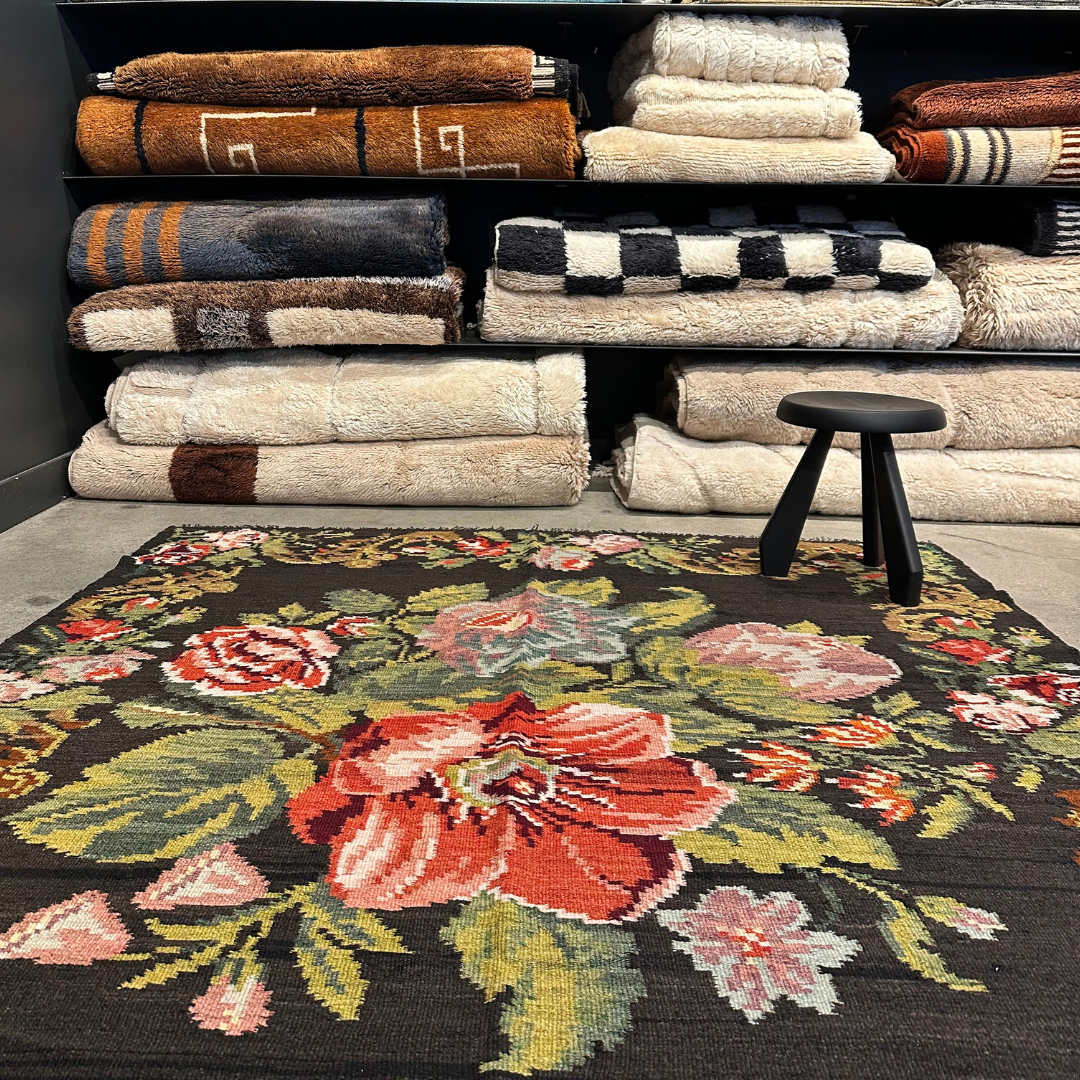 Tapis kilim moldave ancien, laine noué à la main, 498 x 183 cm