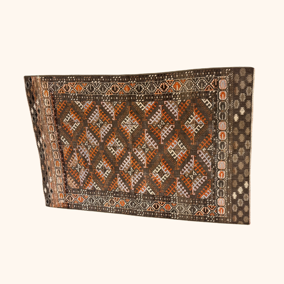 Tapis VINTAGE ancien, 100% laine noué main, 124cm x 183cm, 4'1" x 6'