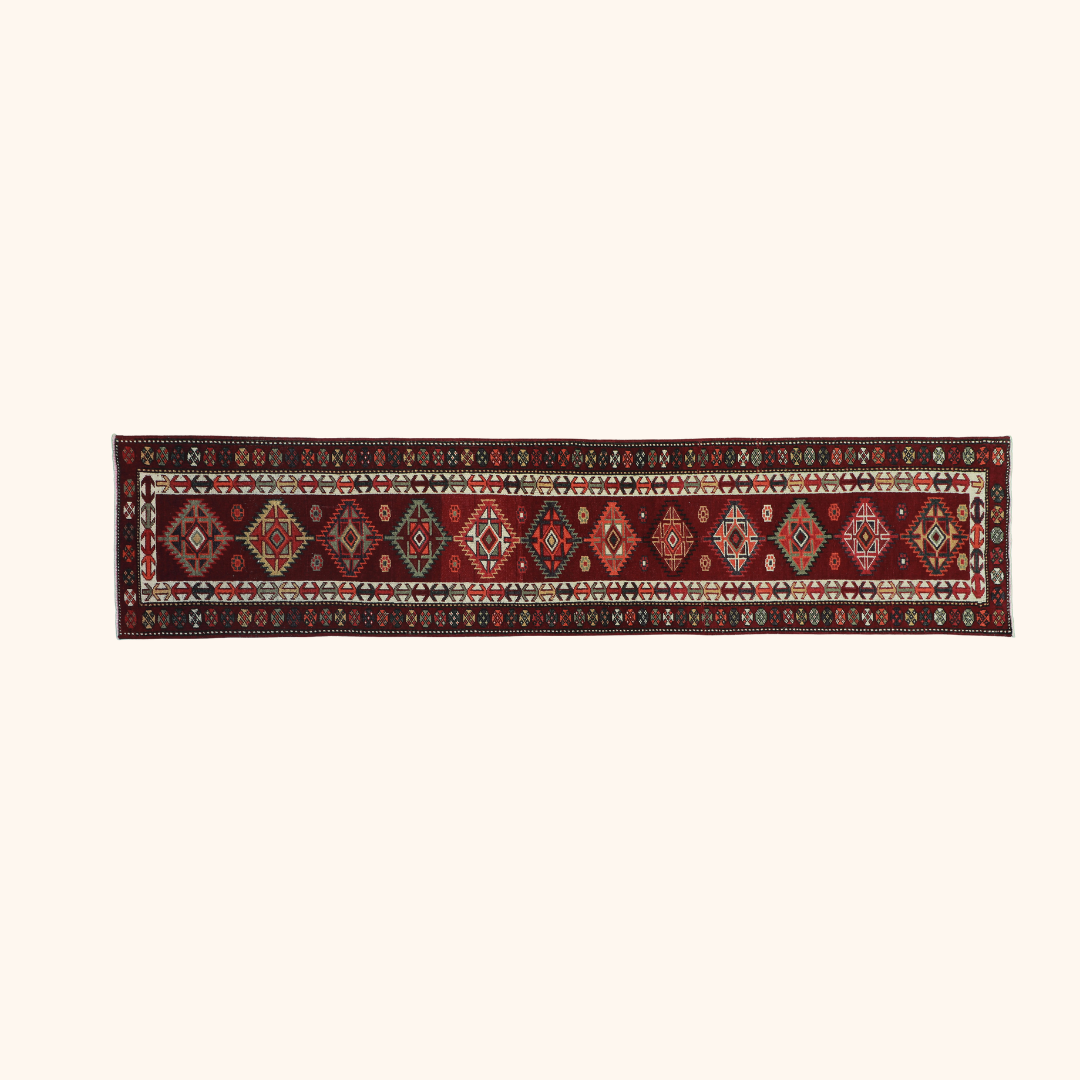 Tapis HERKI, lainé noué main, 82cm x 367cm