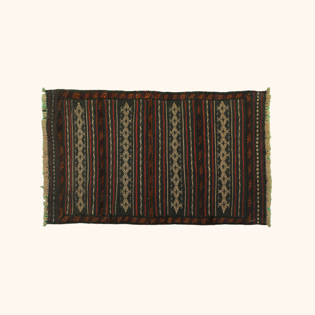 Tapis kilim ancien SOFREH, laine noué main, 79cm x 130cm