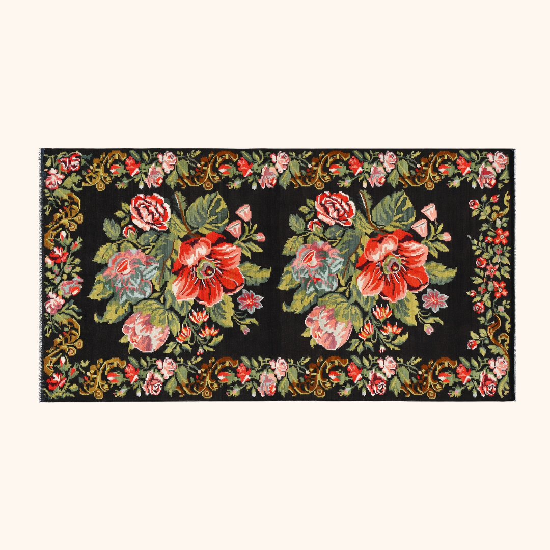 Tapis kilim moldave ancien, laine noué à la main, 498 x 183 cm