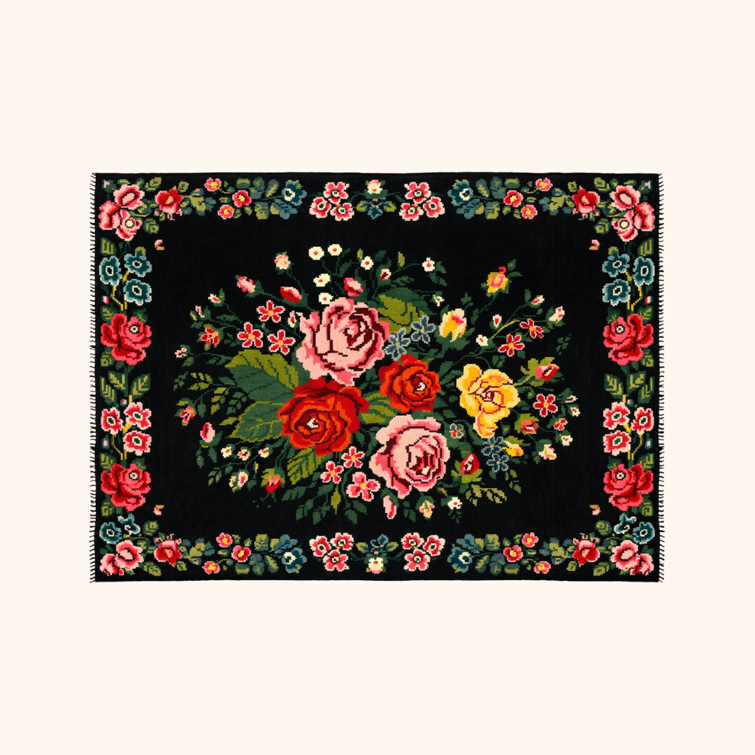 Tapis kilim moldave ancien, laine noué à la main, 234 x 134 cm