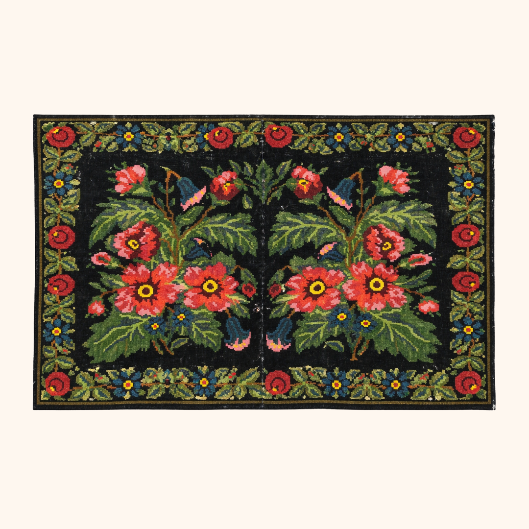 Tapis kilim moldave ancien, laine noué à la main, 202 x 291 cm