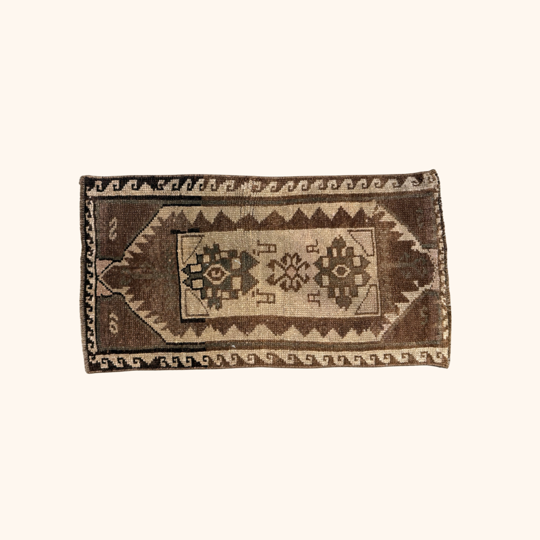 Tapis Yastik vintage , 100% laine noué main, 84cm x 44cm, 2'-9'' x 1'-5''