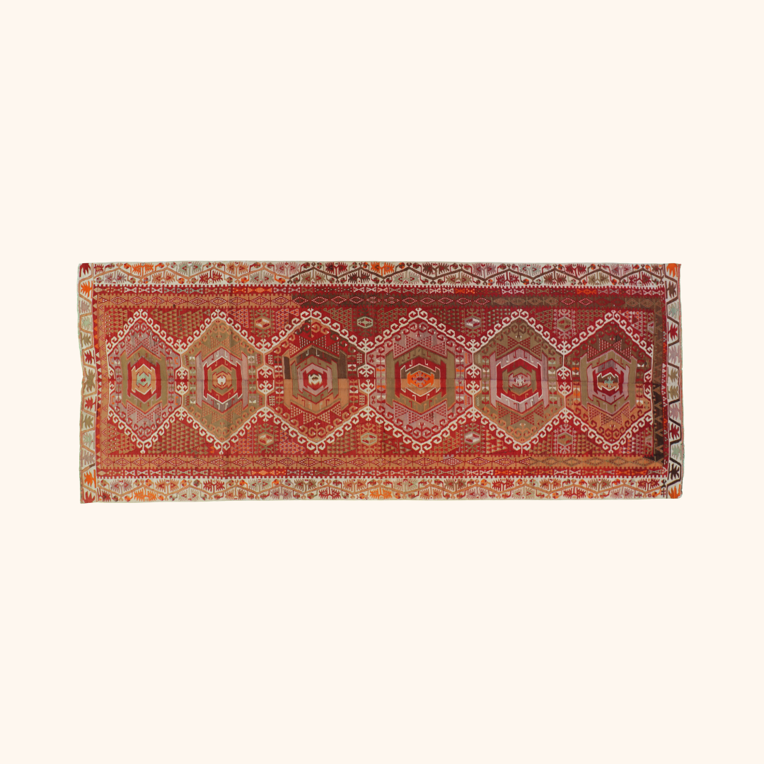 Tapis kilim ancien, AVSAR, laine noué main, 150cm x 374cm
