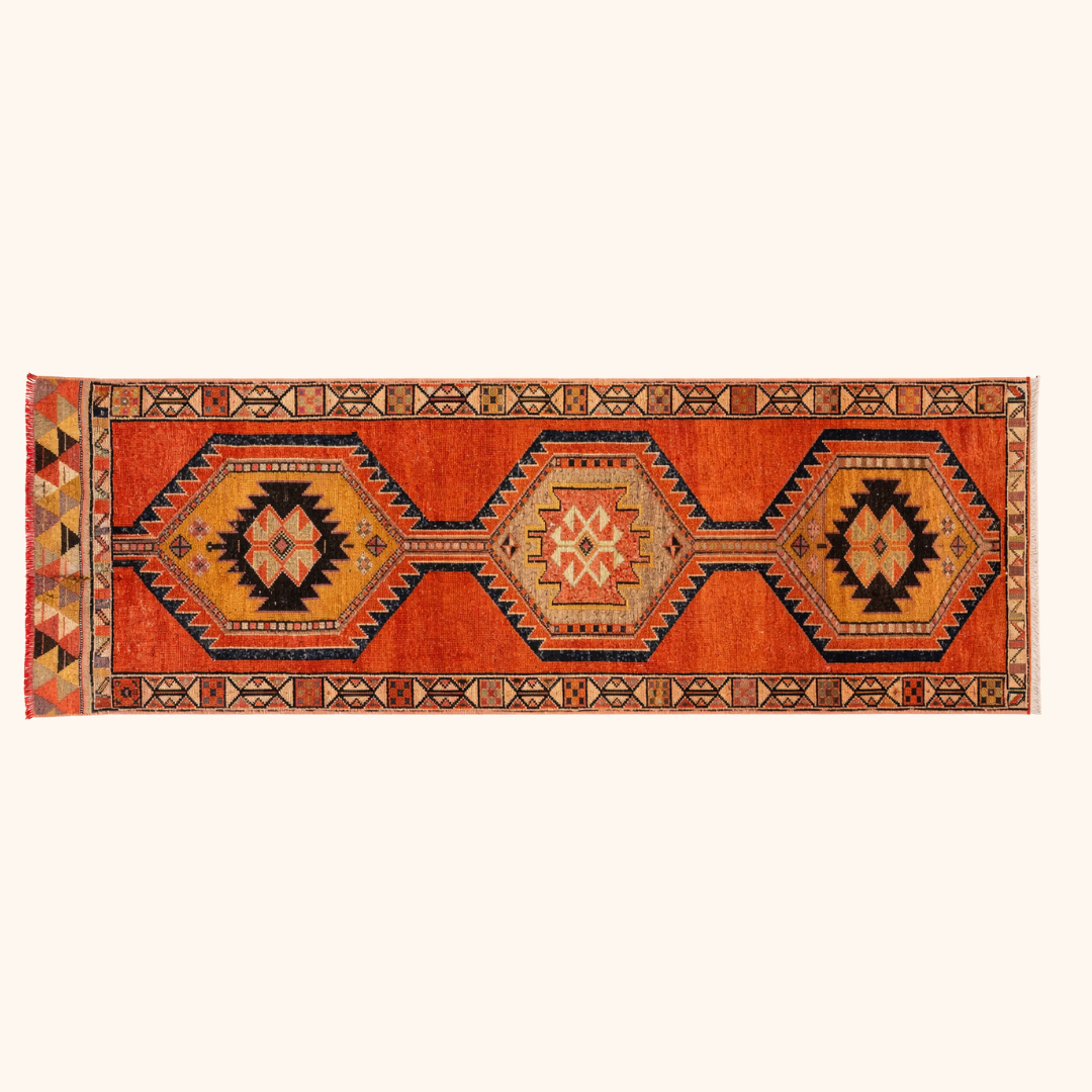 Tapis herki, noué à la main 346 x 90 cm