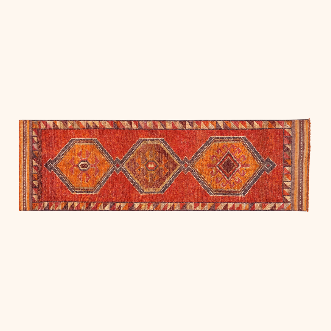 Tapis herki, noué à la main 340 x 93 cm