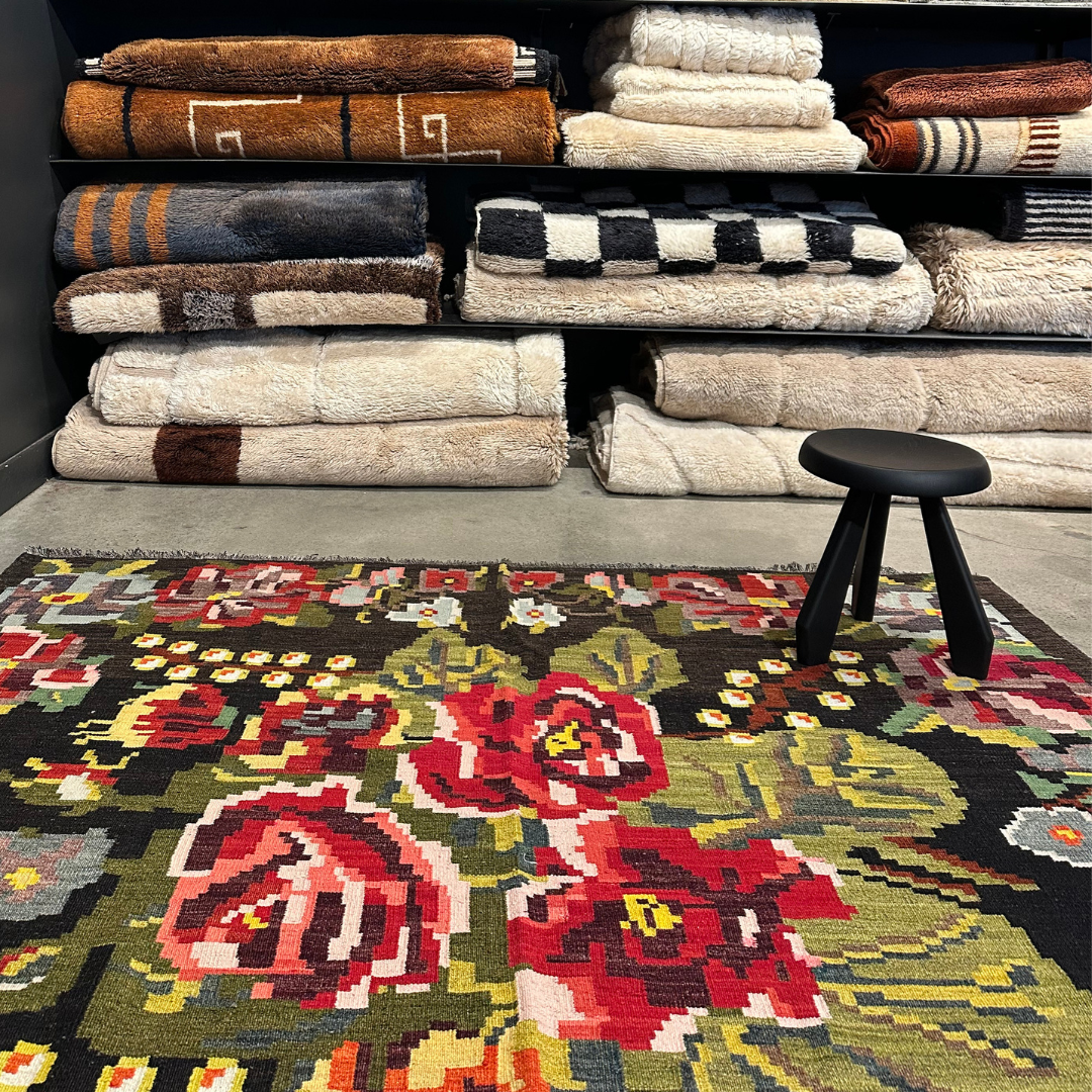 Tapis kilim moldave ancien, laine noué à la main, 327 x 212 cm