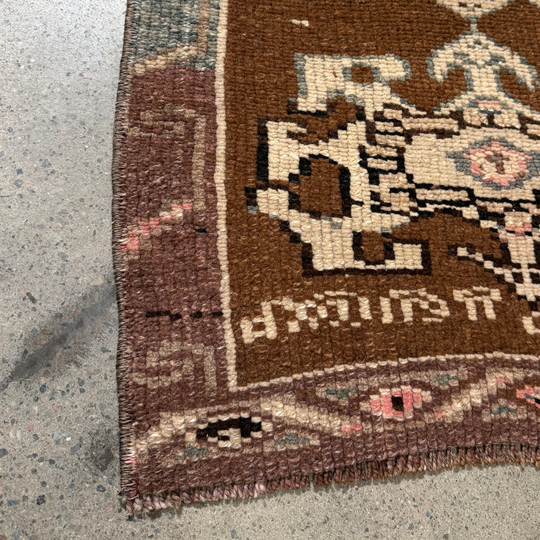 Tapis Yastik vintage , 100% laine noué main, 80cm x 49cm, 2'-7'' x 1'-7''