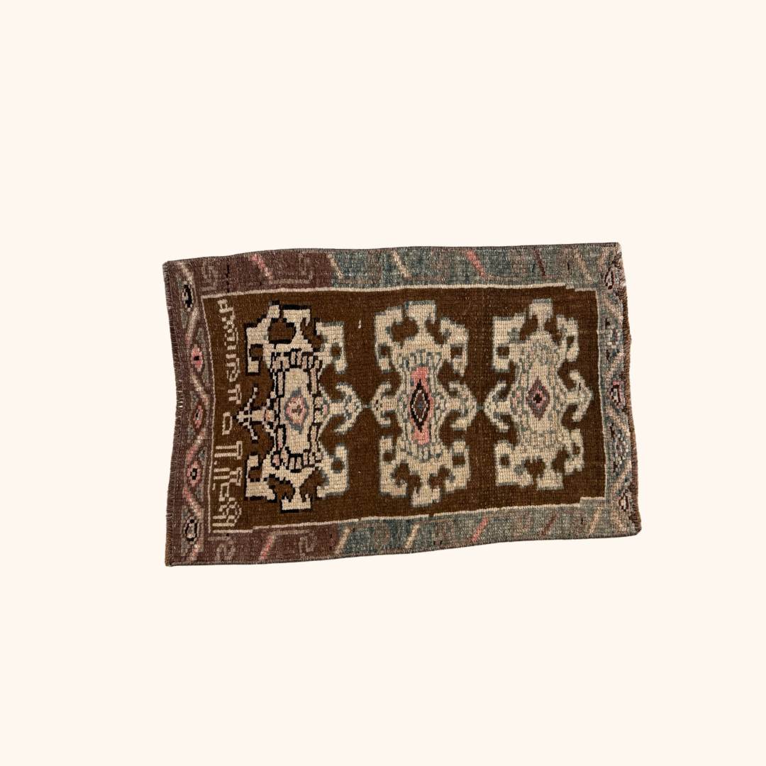 Tapis Yastik vintage , 100% laine noué main, 80cm x 49cm, 2'-7'' x 1'-7''