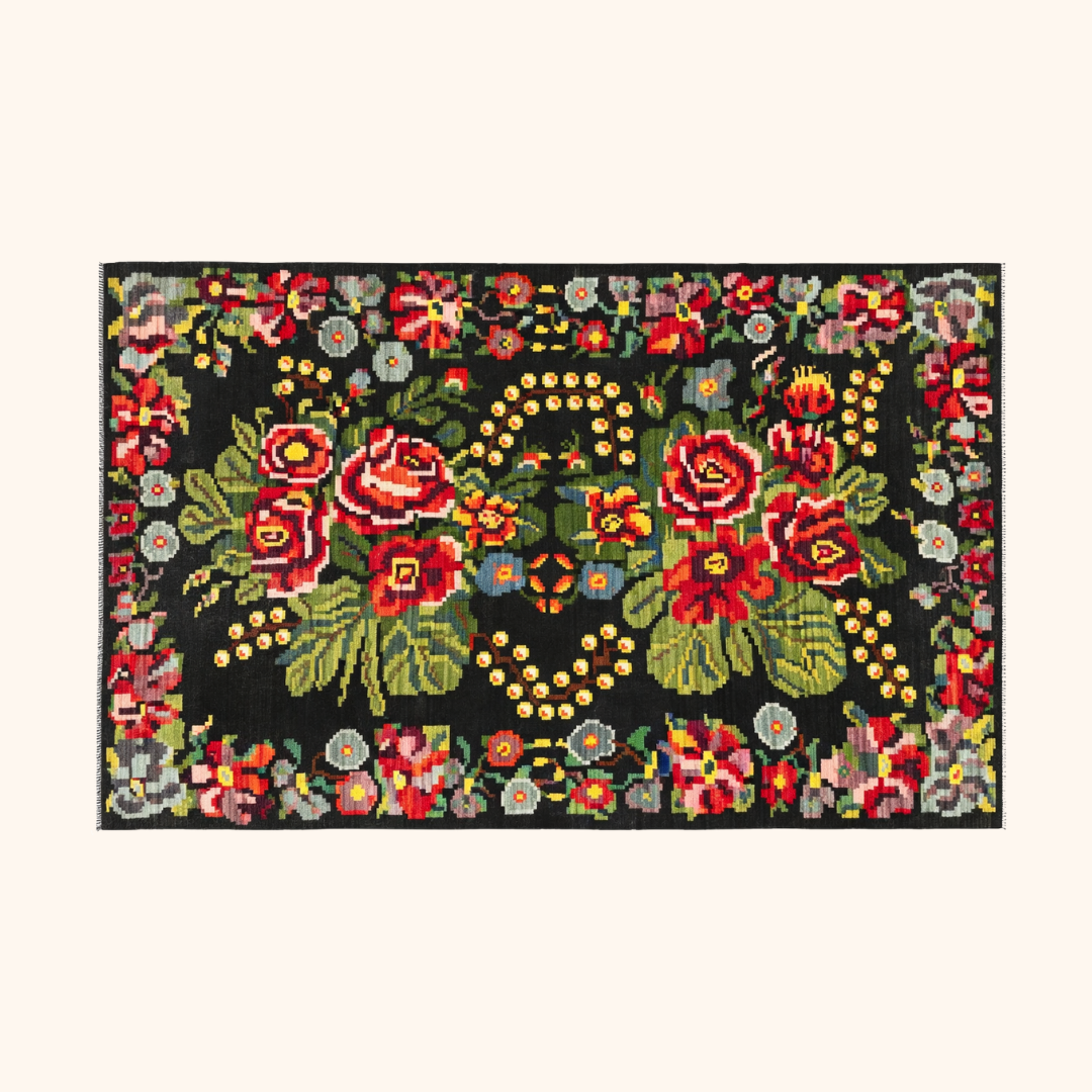 Tapis kilim moldave ancien, laine noué à la main, 327 x 212 cm