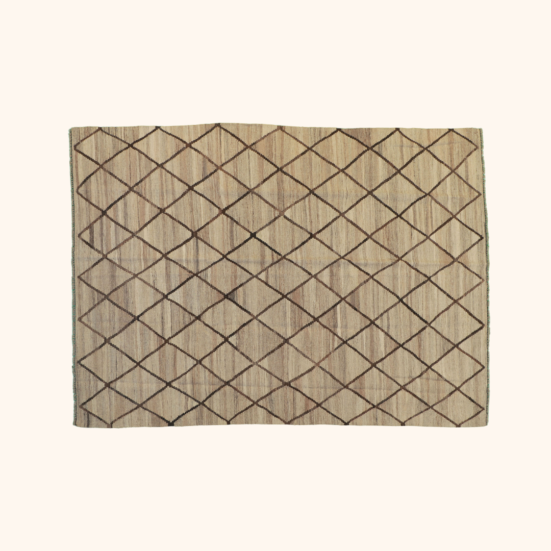 Tapis kilim naturel, laine noué main, 185cm x 246cm