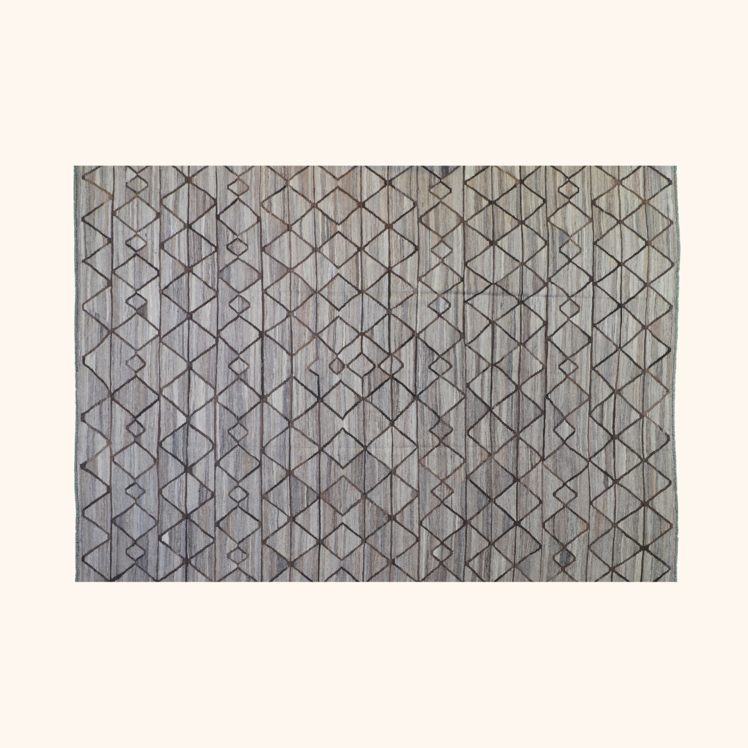 Tapis kilim naturel, laine noué main, 206cm x 341cm