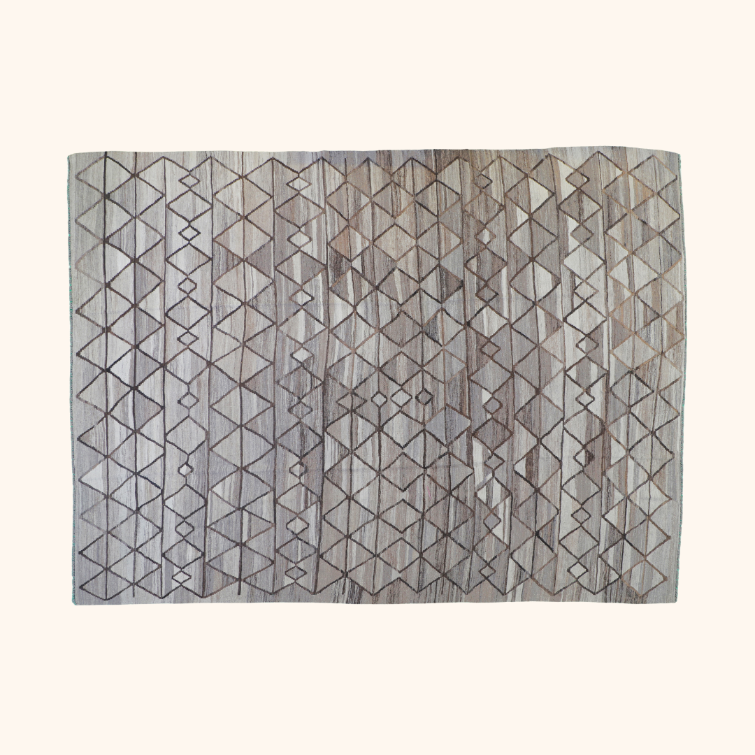 Tapis kilim naturel, laine noué main, 259cm x 343cm