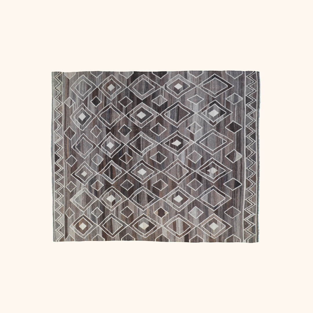 Tapis kilim naturel, laine noué main, 263cm x 310cm