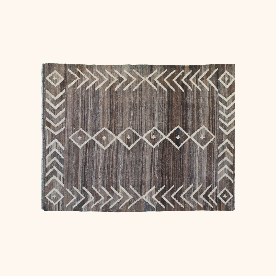 Tapis kilim naturel, laine noué main, 153cm x 199cm