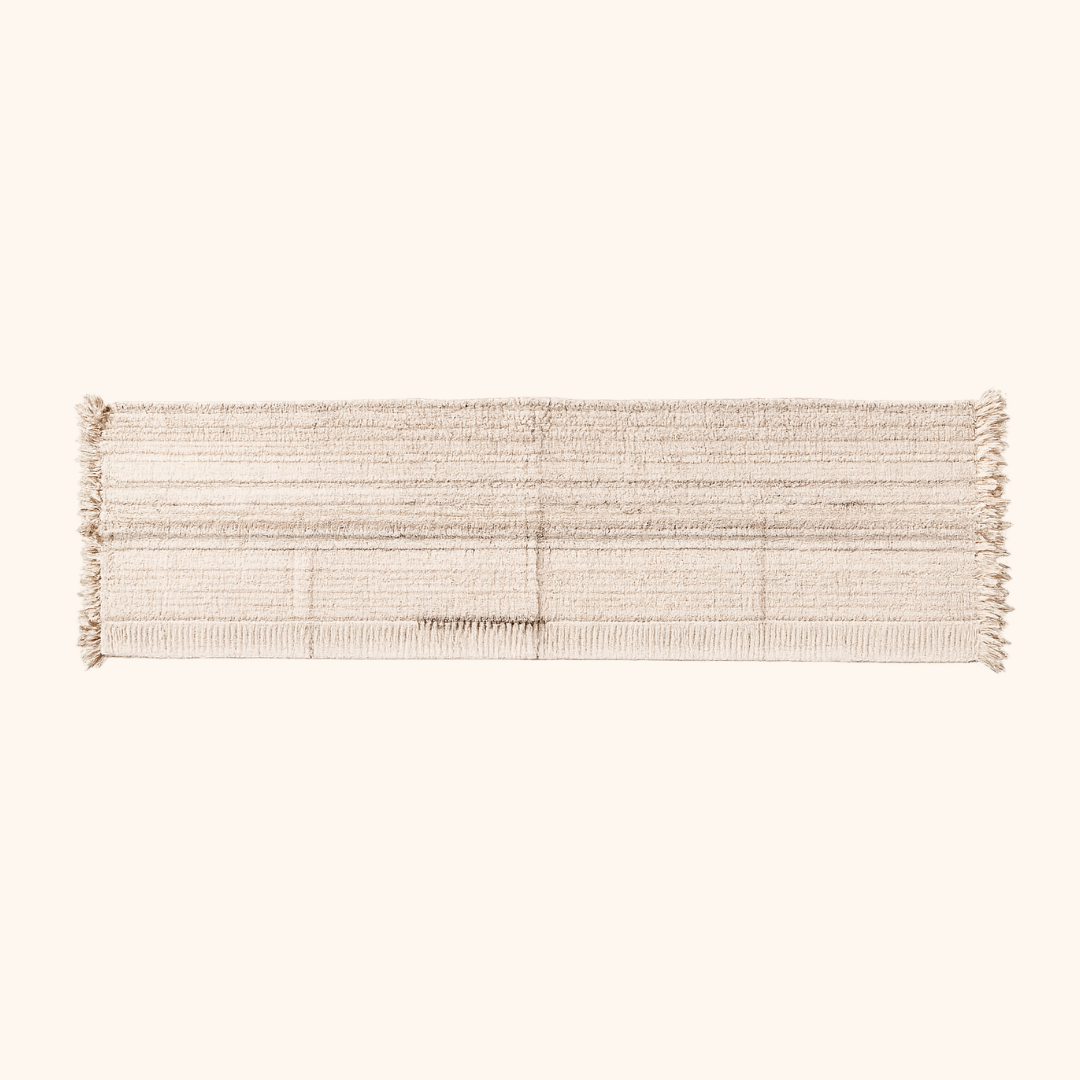 Afghan beige 100% yak wool rug - 86cm x 252cm