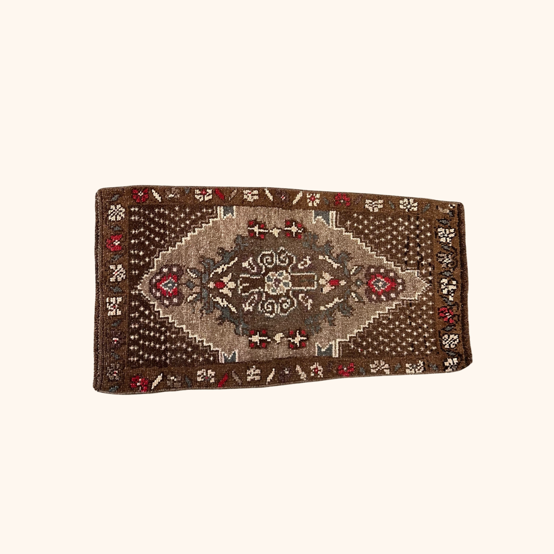 Tapis Yastik vintage , 100% laine noué main, 88cm x 47cm, 2'-10'' x 1'-6''