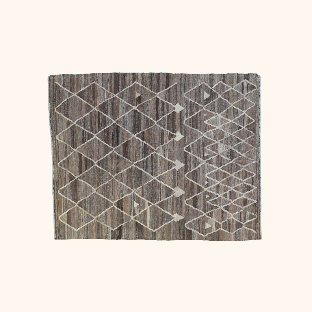 Tapis kilim naturel, laine noué main, 158cm x 195cm