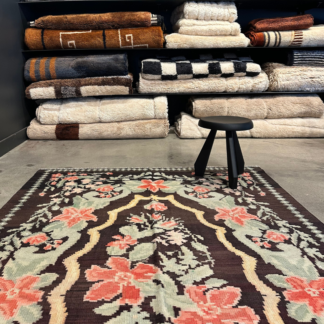 Tapis kilim moldave ancien, laine noué à la main, 253 x 155 cm