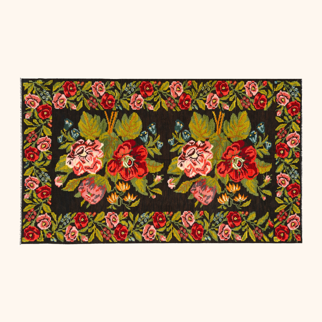 Tapis kilim moldave ancien, laine noué à la main, 315 x 157 cm